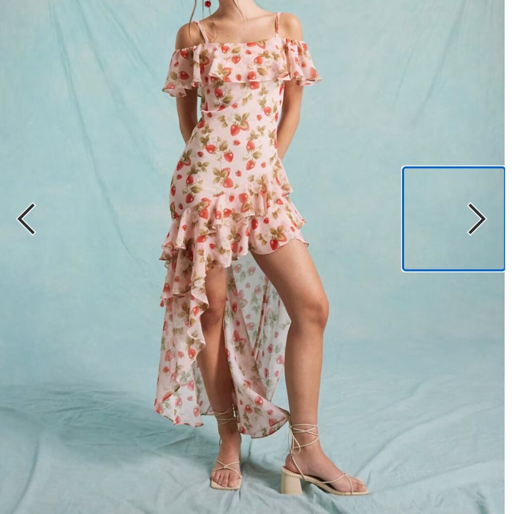 Miss Selfridge chiffon bardot asymmetric maxi dress